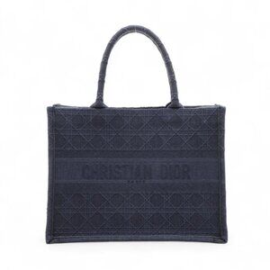 Christian Dior Cannage Book Tote Medium Canvas Bag Navy Blue